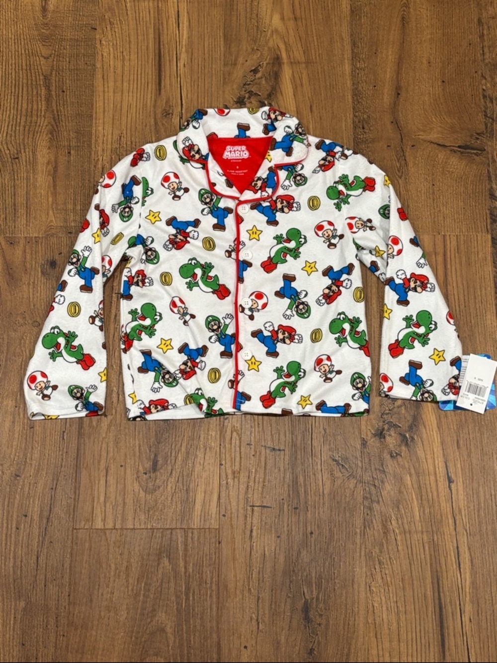 Super Mario White Character Print Pajama Button Down Jacket Kids Size 6